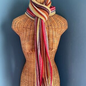 100% Lambswool Striped Winter Scarf with Fringe Yellow Red Brown Scotland